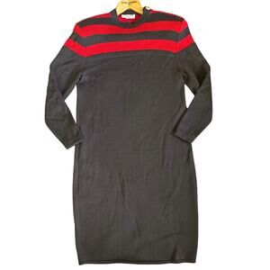 Vintage Women's St. John Marie Gray Black Red Long Sleeve Sweater Dress Size 6